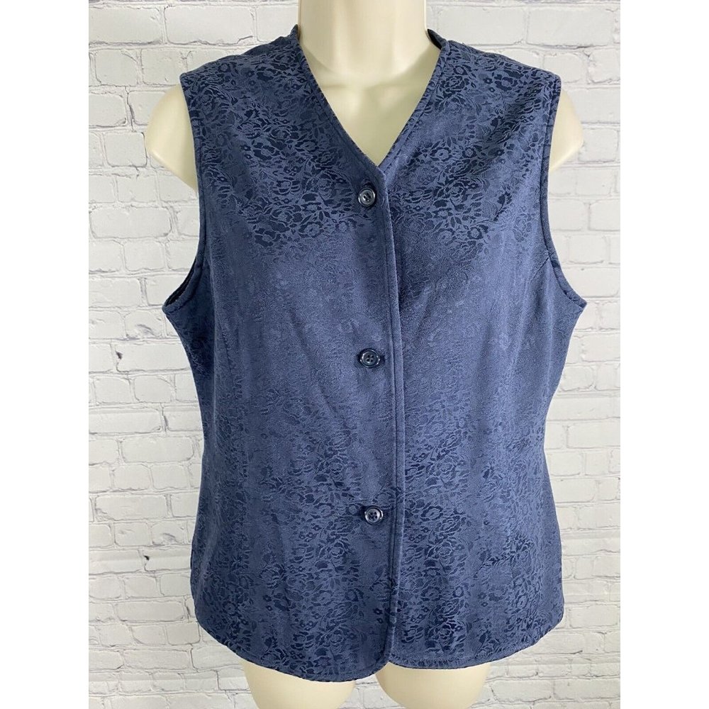 VTG Petite Sophisticate Blue Floral 3 Button High V Neck Vest Womens Size 8